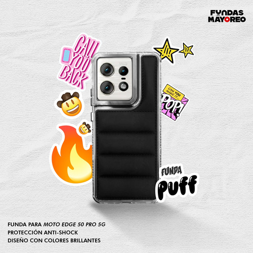 Funda Puff Moto Edge 50 Pro 5g Case Y Mica Para Celular Negro