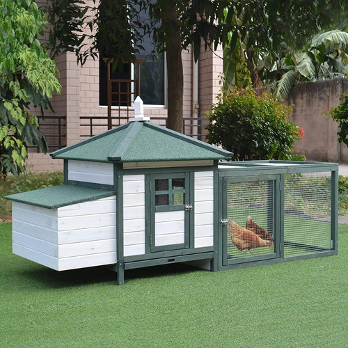 Gallinero Con Caja Gran Color Blanco Con Verde Marca Pawhut