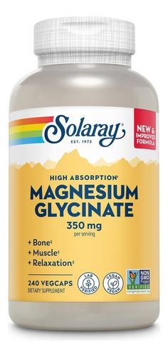 Glicinato De Magnesio 400 Mg Solaray 240 Cápsulas Salud Ósea