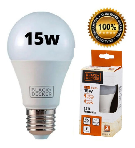 Lâmpada Led 15w Bulbo Branca 6500k E27 Bivolt Black + Decker