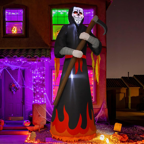 Grim Reaper Inflable Para Halloween, 8 Pies, Con Luces Led