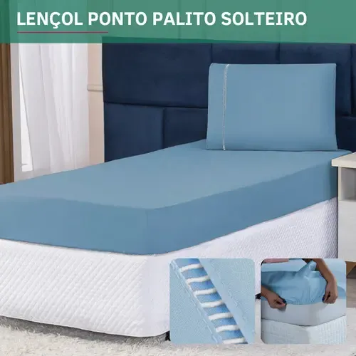 Jogo De Lençol Solteiro 2 Peças 400 Fios Ponto Palito C/ Fronha Super Macio Hotel Luxo Premium Cor Azul Bebê