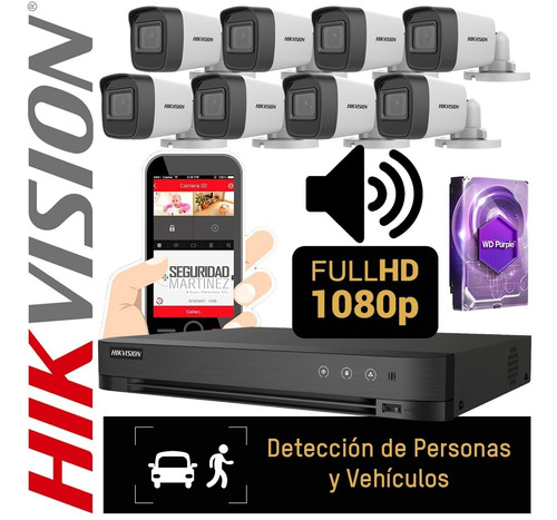 Kit Dvr Hikvision Acusense 8 Camaras 1080p C/audio Disco 1tb