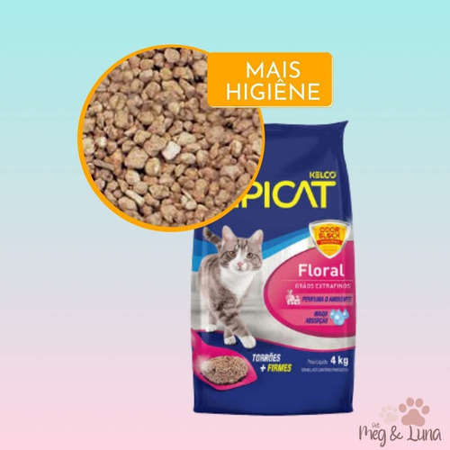 Pipicat Floral Areia Sanitária Kelco 4kg Com 5 Unidades