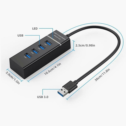 Imagen 4 de 9 de Hub 4 Puertos Multi Usb 3.0 Indicador Luz Led Adaptador