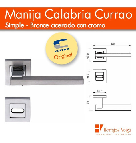 Imagen 2 de 9 de Manija Currao Calabria Simple Bce Acerada C/cromo Lujo Puert