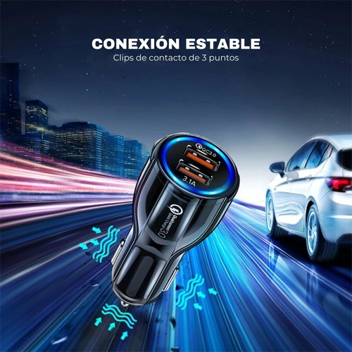 Cargador 12v Para Coche 2 Puertos Usb Qc 3.0 Con Cable Usb C
