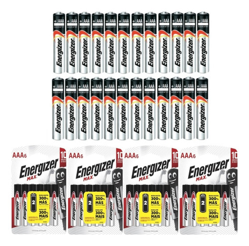 24 Pilha Alcalina Palito Energizer Max Power Seal Aaa8 C/ 24