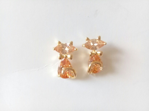 Finos Aretes Gato 2cm Baño Oro Zirconia Swarovski