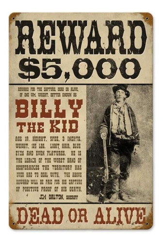 Billy The Kid Metal Cartel De Chapa Arte De Pared Decor...