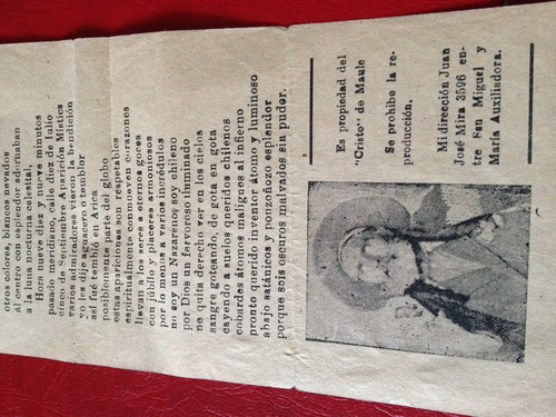 El Cristo Del Maule Volante De 1945 Antiguo Documento (Usado)