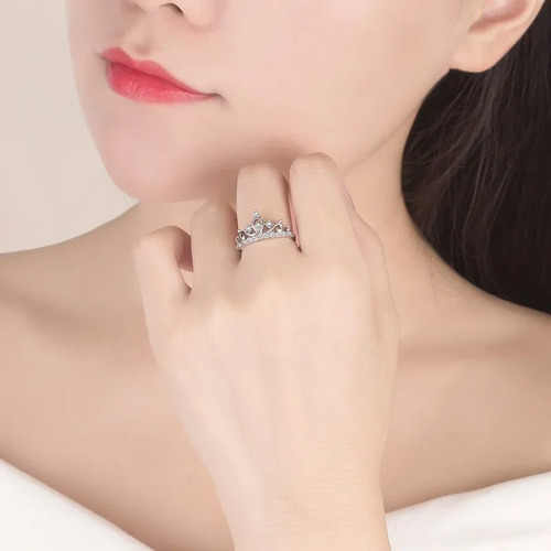 Anillo Corona Princesa Premium Anillo De Plata 925 Argollas Plateado Adulto