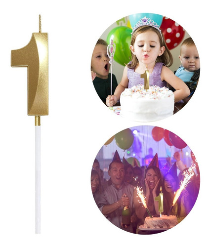 Imagen 2 de 4 de Vela Numero Metalizado Dorado 3d Cumpleaños Fiesta Belgrano