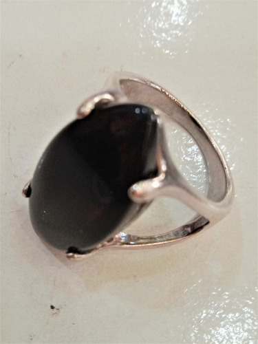 Anillo De Plata Rodinada Com Hermosa Pedra Obalada De Onix