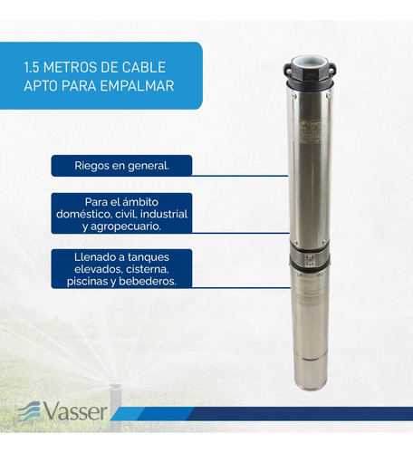 Imagen 4 de 12 de Bomba Sumergible Pozo Vasser Bs4 150 4 Pulgadas 1.5hp 90mts