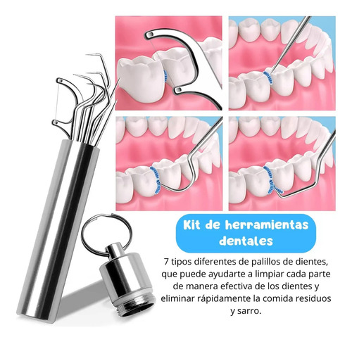 Kit 7 Pz Limpieza Dental Portátil Palillos Acero Reusables F