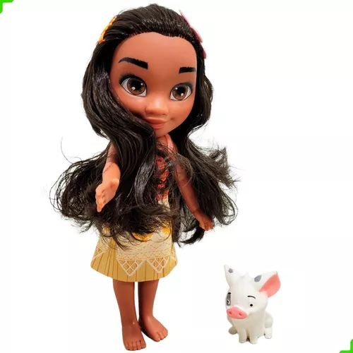 Boneca Moana C/ Porquinho Pua 33 Cm De Vinil Articulada