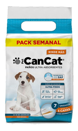 Imagen 1 de 10 de Pañales Entrenamiento Paños Adhesivos Perros Cancat 7 Unid