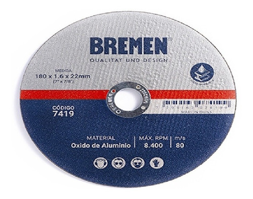 Disco De Corte Por Unidad De 7x 1.6 X 22mm Bremen 7419