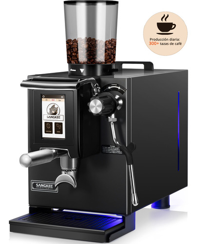 SANGKEE Cafetera Espresso Comercial, con molinillo integrado y espumador de leche, Doble Caldera, control PID+NTC, Rey de la relación calidad-precio comercial, Ideal Para Cafeterías Y Uso Negocios