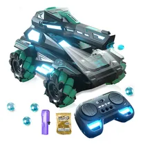 Comprar Carro Control Remoto Recargable Juguetes Tanque Con Led Batería Recargable Y 10000 Balas De Agua Regalos Para Niños 360° Rotación Deslizamiento Acrobático BBF Anfibio color negro