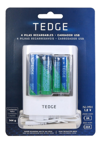 Imagen 3 de 10 de 2 Pilas Aa Y 2 Pilas Aaa Recargables Con Cargador Usb