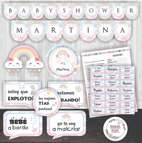 Kit Baby Shower Lluvia De Amor Rosa Nena Bebé Imprimible