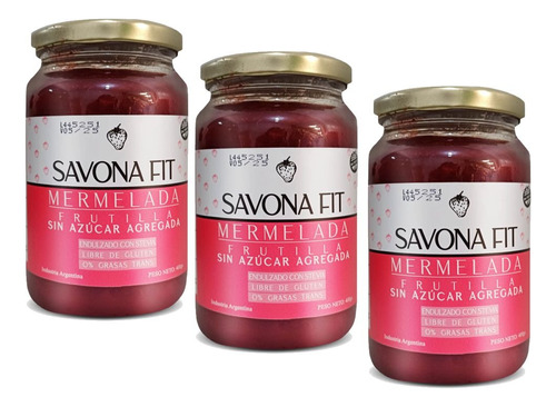 Mermelada De Frutilla Con Stevia Sin Tacc Savona Fit 400g X3