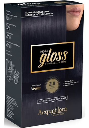 Coloração Creme Acquaflora Kit Hidra Gloss 2.8 Preto Azulado