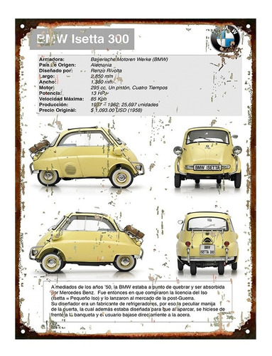 Cartel De Chapa Publicidad Antigua Bmw Isetta 300 M228