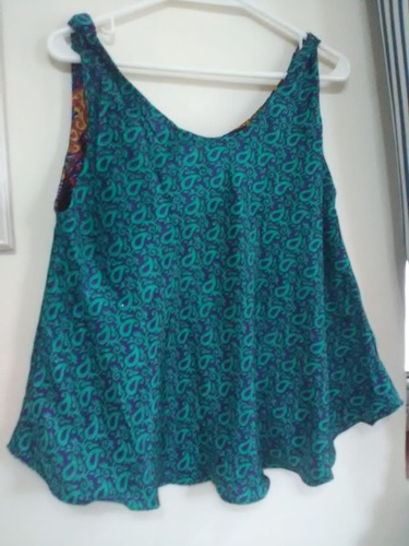 Musculosa Seda Arabescos Azul Y Verde. Talle M