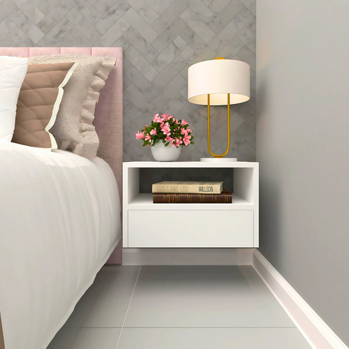 Conjunto 02 Mesas De Cabeceira Criado Suspenso 40cm 100% Mdf Branco
