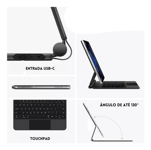 Teclado Magic Para iPad Air 13 Chip M3 - Ergonômico