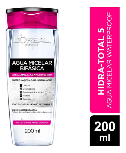 Agua Micelar Desmaquillante L'oreal Hidra Total 5 200ml