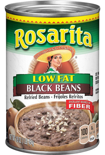 Rosarita Frijoles Negros Refritos Bajos En Grasa, 1 Libra