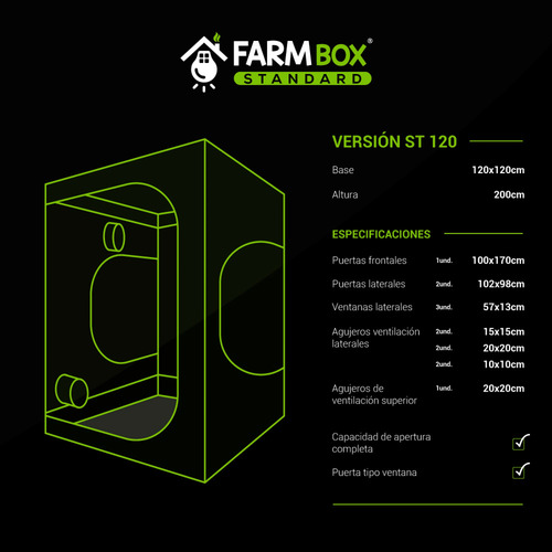 Armario De Cultivo Indoor Farmbox Standart 120x120x200 Negro