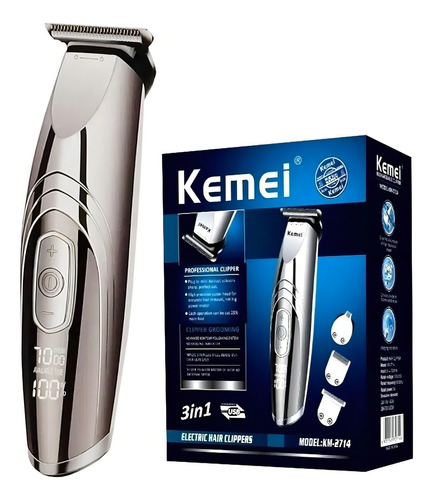 Maquina Cortar Cabelo Km2714 3em1 Prof. Elétrico C/visor Bat Cor Prateado