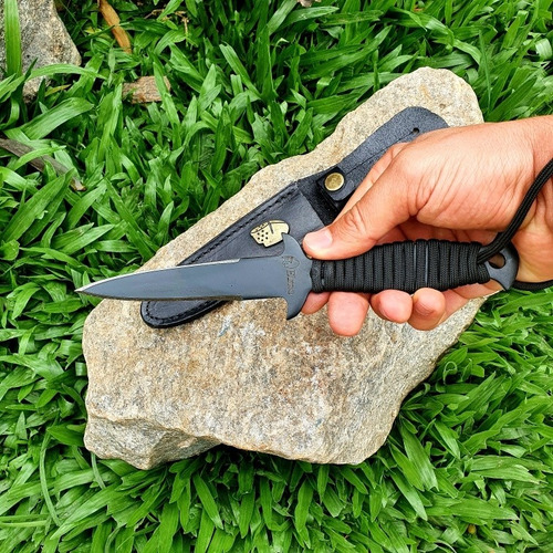 Punhal Tático Militar Elmo Black Todo Preto Cabo Em Paracord
