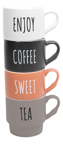 Juego De Tazas Crown Baccara Helena Porcelana 4piezas 300 Ml Color Multicolor Frases