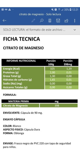 Citrato De Magnesio Puro X 90 Para 3 Meses (cápsula Vegetal)