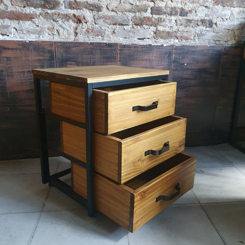 Imagen 2 de 6 de Cajonera Industrial Escritorio Pc Movil Hierro Madera 50x40
