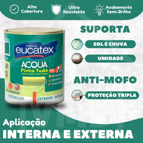 Tinta Epóxi Base Água Eucatex Galão 3,6l Para Superfícies Internas E Externas Alta Resistência E Durabilidade Acabamento Semi-brilho Ideal Para Pisos Azulejos Madeiras Metais E Alvenaria