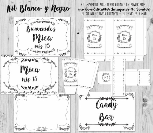 Kit Imprimible Blanco Y Negro Textos Editables
