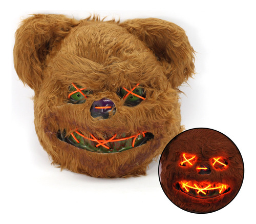 Máscara De Pelúcia Led Urso Terror Halloween Fantasia Cor Laranja