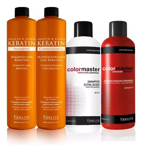 Shampoo Acondionador Keratina Acido Fidelite 900ml Kit Combo