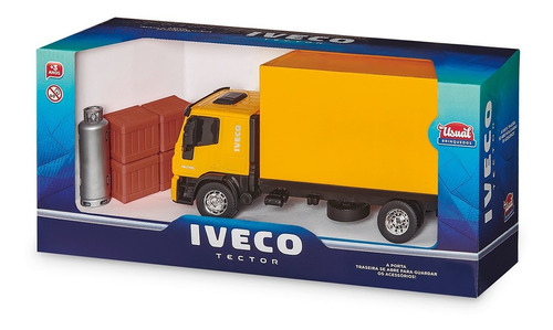 Caminhão Brinquedo Miniatura Iveco Tector Baú Com Acessórios