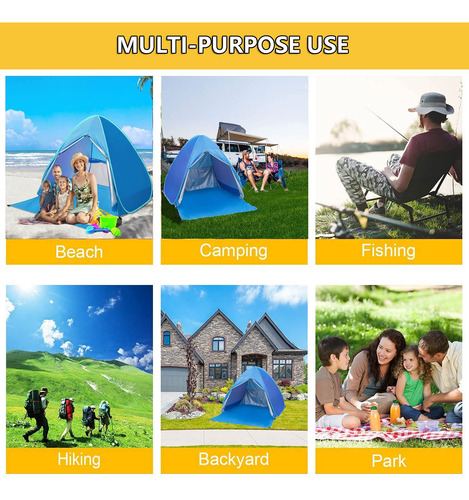 Tienda De Campaña De Playa Con Protección Solar Para 3 Perso Azul