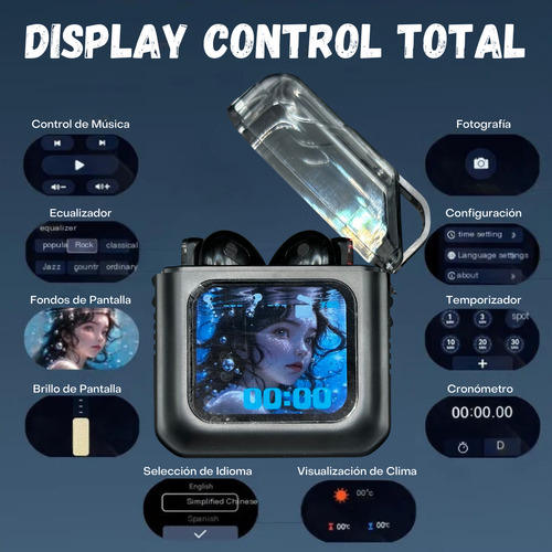 Audifonos Bluetooth Cancelacion De Ruido Inalambricos Bluetooth Aufinos Pro Para Conduccion Manos Libres N-ear Studio Micrófono Llamadas Recargables Sonido Hd Pantalla Y Auriculares Color negro 1 Pz