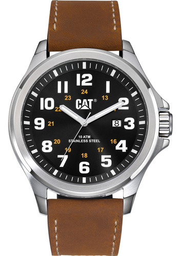 Reloj Caterpillar Hombre Operator Pu.141.35.117 Malla Marrón Bisel Plateado Fondo Negro