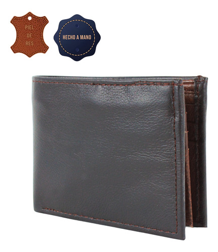 Cartera Hombre Piel Cierre Interno Grabado Láser Chocolate